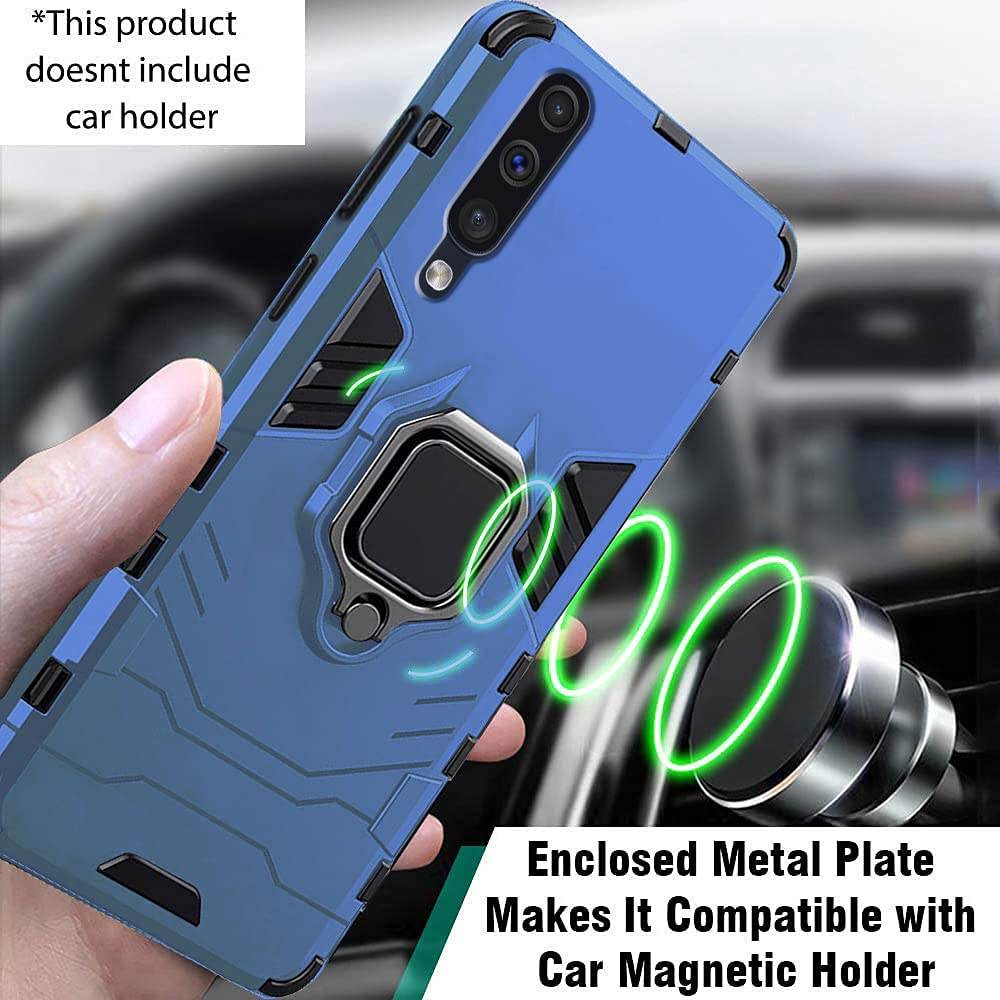 Samsung Galaxy A50s / A50 / A30s Tough Armor Ring Holder & Kickstand in-Built 360 Degree Protection Back Case - Blue - Guleel