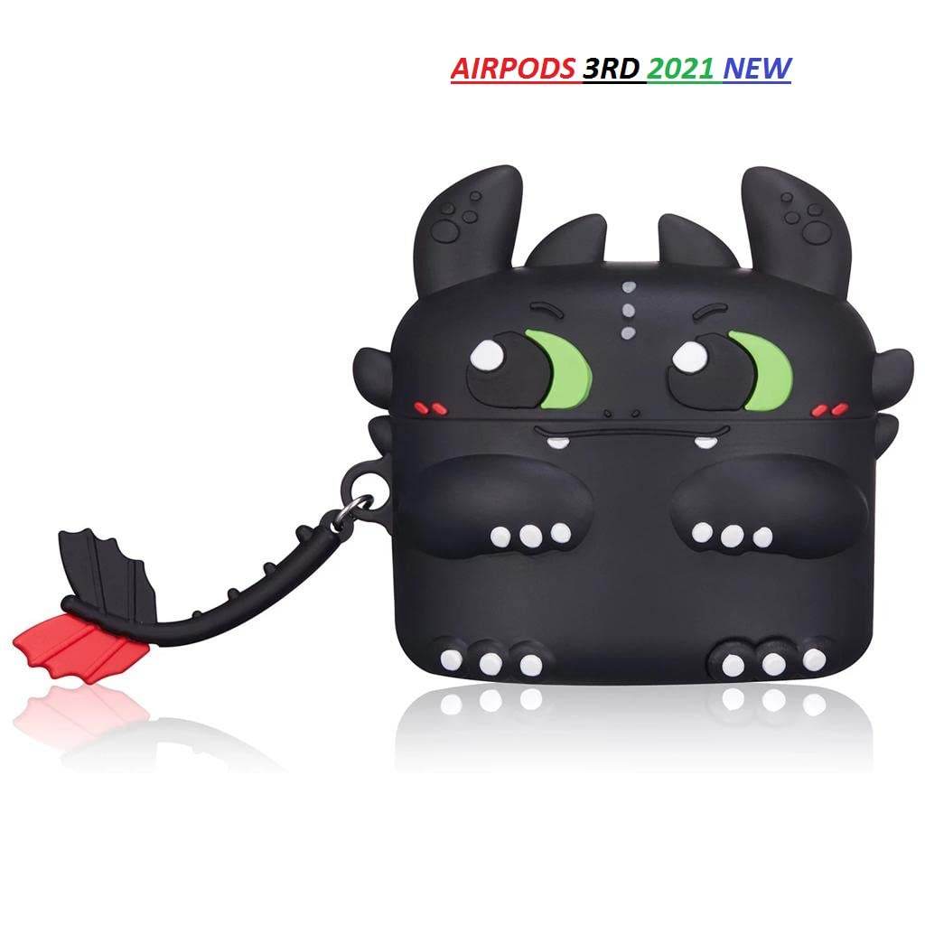 Airpod's 3 Cute Black & Green Monster Cartoon Silicone Case - Black Green - Guleel