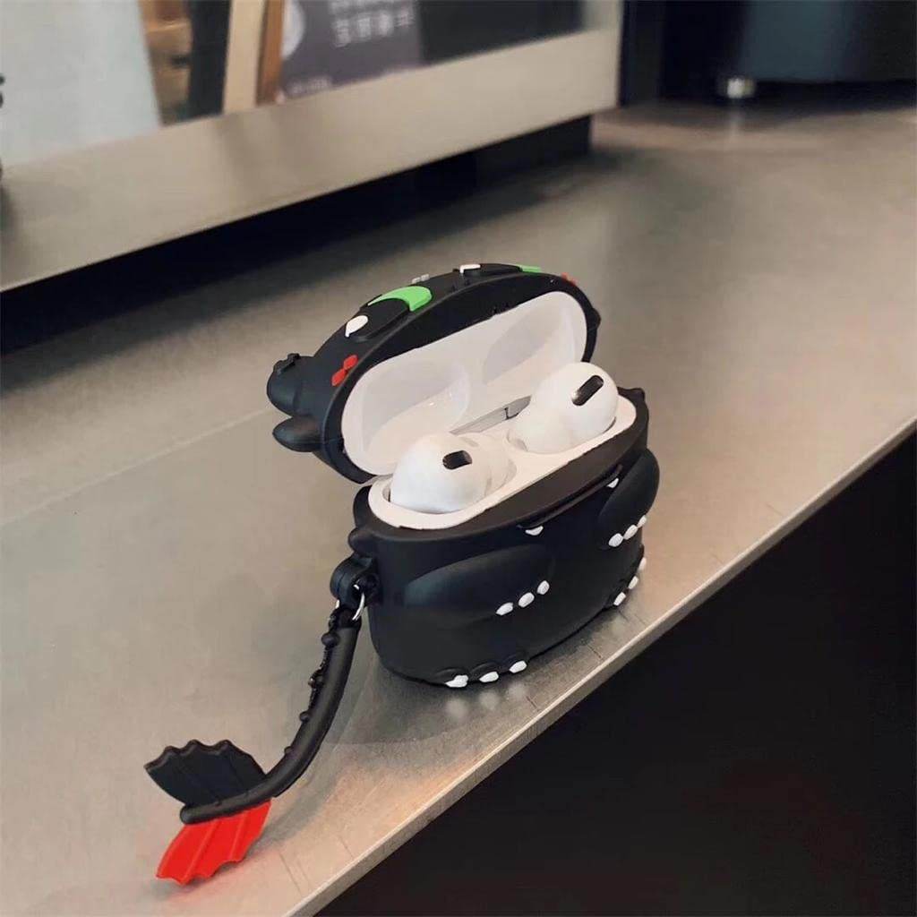 Airpod's 3 Cute Black & Green Monster Cartoon Silicone Case - Black Green - Guleel