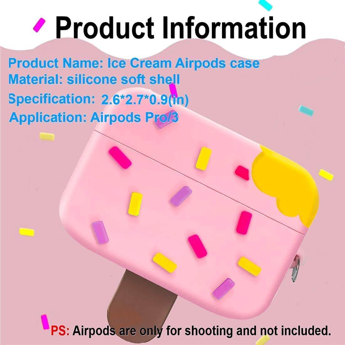 Airpod's Pro Cute Cartoon Silicone Case - Ice-cream Pink - Guleel