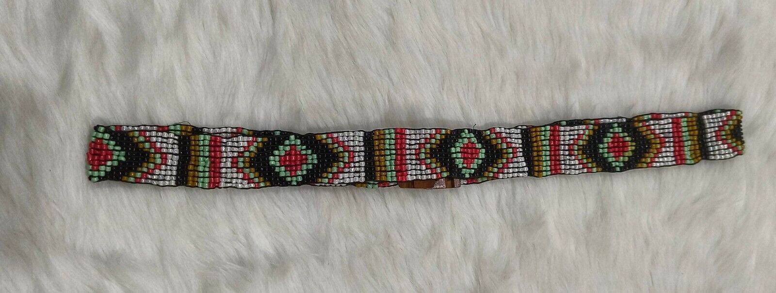 Handmade Stretchable Seed Beaded Belt with Wood Buckle Clasp - MultiColor - Guleel