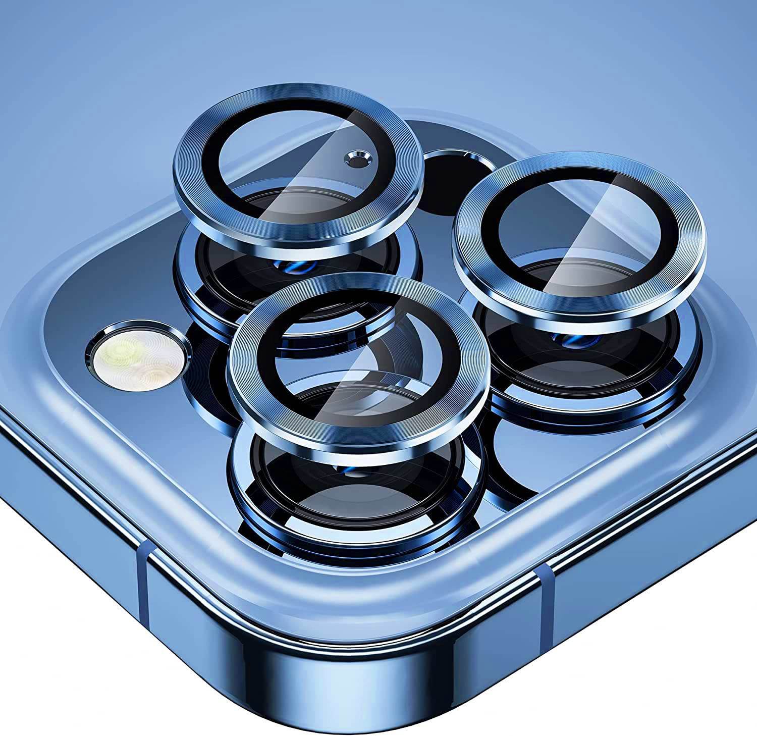 Camera Lens Protector Tempered Glass Film Aluminum Alloy Lens Cover - Blue - Guleel