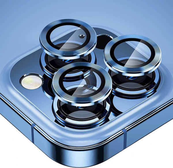 Camera Lens Protector Tempered Glass Film Aluminum Alloy Lens Cover - Blue - Guleel