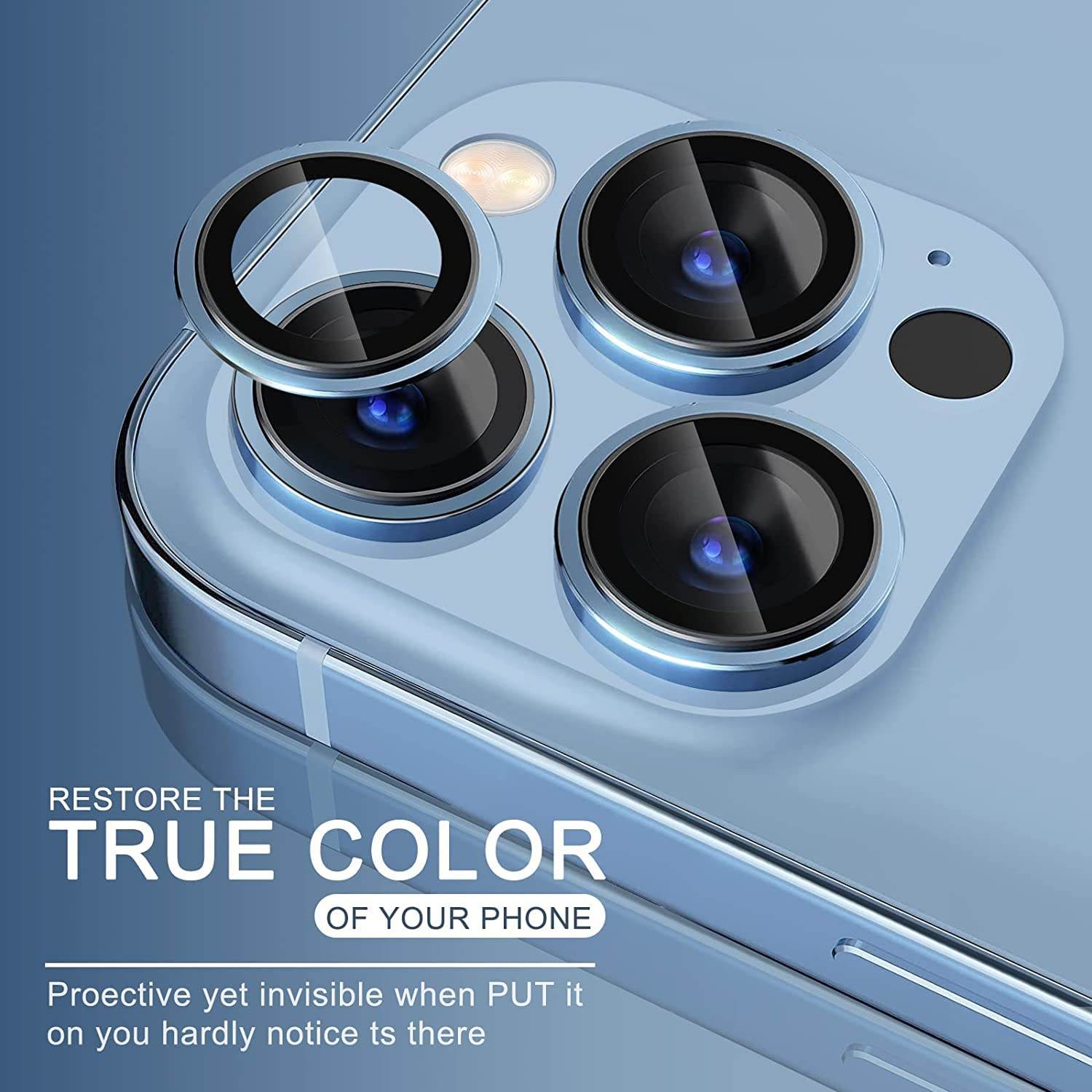 Camera Lens Protector Tempered Glass Film Aluminum Alloy Lens Cover - Blue - Guleel