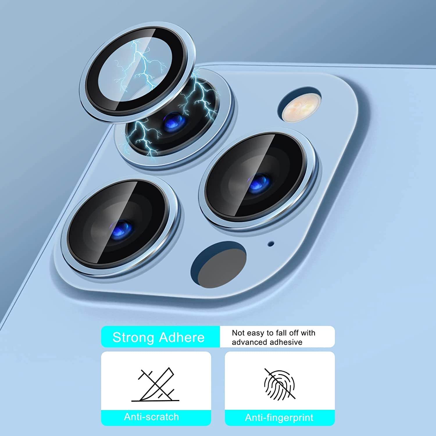 Camera Lens Protector Tempered Glass Film Aluminum Alloy Lens Cover - Blue - Guleel