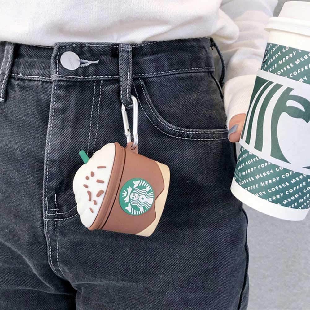 Airpod's Pro 2 Cute Starbucks Cartoon Silicone Case - Brown - Guleel