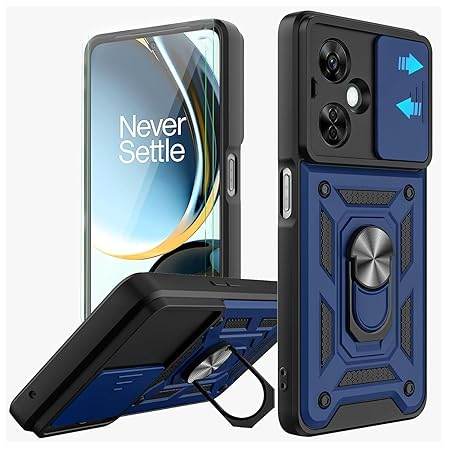 Tough Armor for OnePlus Nord CE 3 Lite 5G Back Case Cover | Ring Holder & Sliding Camera Shield Cover | 360 Degree Protection Back Case Cover for OnePlus Nord CE 3 Lite 5G Case (Blue) - Guleel