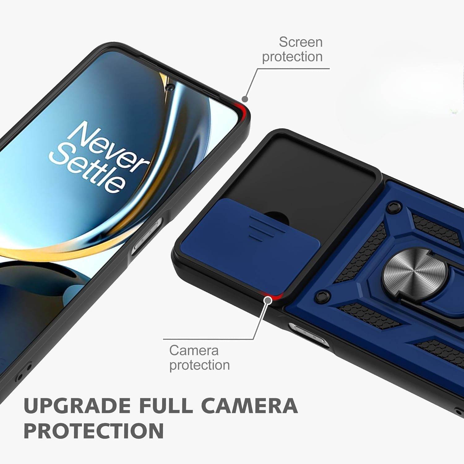 Tough Armor for OnePlus Nord CE 3 Lite 5G Back Case Cover | Ring Holder & Sliding Camera Shield Cover | 360 Degree Protection Back Case Cover for OnePlus Nord CE 3 Lite 5G Case (Blue) - Guleel
