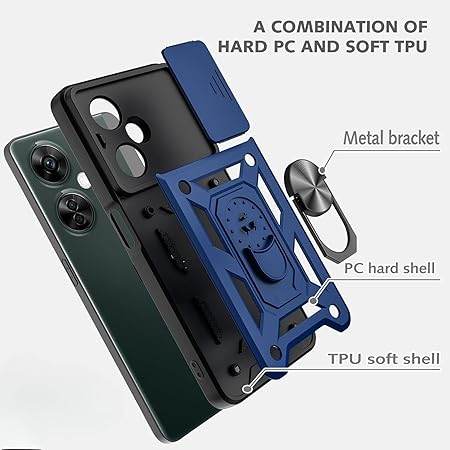 Tough Armor for OnePlus Nord CE 3 Lite 5G Back Case Cover | Ring Holder & Sliding Camera Shield Cover | 360 Degree Protection Back Case Cover for OnePlus Nord CE 3 Lite 5G Case (Blue) - Guleel