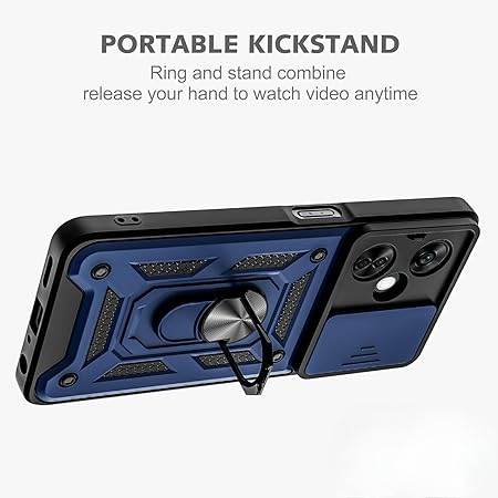 Tough Armor for OnePlus Nord CE 3 Lite 5G Back Case Cover | Ring Holder & Sliding Camera Shield Cover | 360 Degree Protection Back Case Cover for OnePlus Nord CE 3 Lite 5G Case (Blue) - Guleel