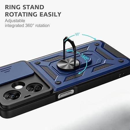 Tough Armor for OnePlus Nord CE 3 Lite 5G Back Case Cover | Ring Holder & Sliding Camera Shield Cover | 360 Degree Protection Back Case Cover for OnePlus Nord CE 3 Lite 5G Case (Blue) - Guleel