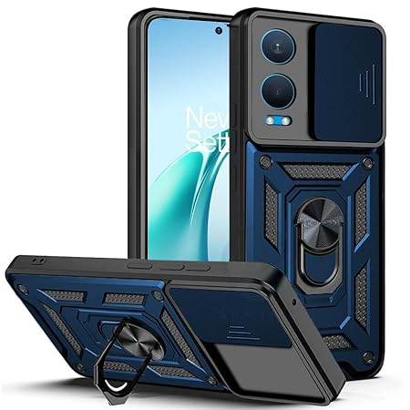 Tough Armor for OnePlus Nord CE 4 Lite 5G Back Case Cover | Ring Holder & Sliding Camera Shield Cover | 360 Degree Protection Back Case Cover for OnePlus Nord CE 4 Lite 5G Case (Blue) - Guleel