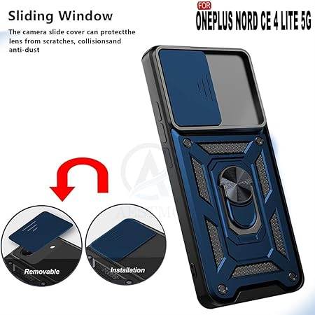 Tough Armor for OnePlus Nord CE 4 Lite 5G Back Case Cover | Ring Holder & Sliding Camera Shield Cover | 360 Degree Protection Back Case Cover for OnePlus Nord CE 4 Lite 5G Case (Blue) - Guleel