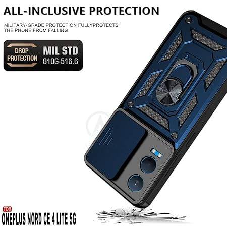 Tough Armor for OnePlus Nord CE 4 Lite 5G Back Case Cover | Ring Holder & Sliding Camera Shield Cover | 360 Degree Protection Back Case Cover for OnePlus Nord CE 4 Lite 5G Case (Blue) - Guleel