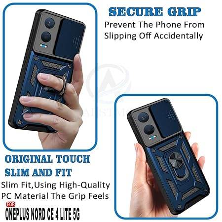 Tough Armor for OnePlus Nord CE 4 Lite 5G Back Case Cover | Ring Holder & Sliding Camera Shield Cover | 360 Degree Protection Back Case Cover for OnePlus Nord CE 4 Lite 5G Case (Blue) - Guleel