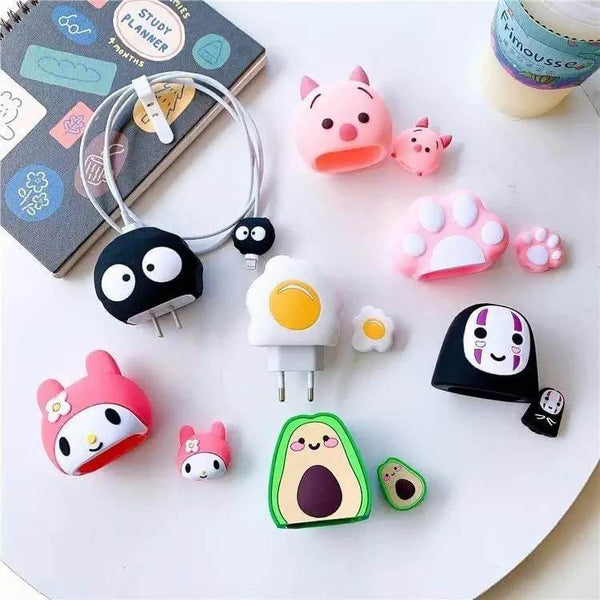 Silicone Cartoon iPhone Charger Case Cover for 18-20W Chargers - Multicolor Z ( With Wire Cover ) - Guleel