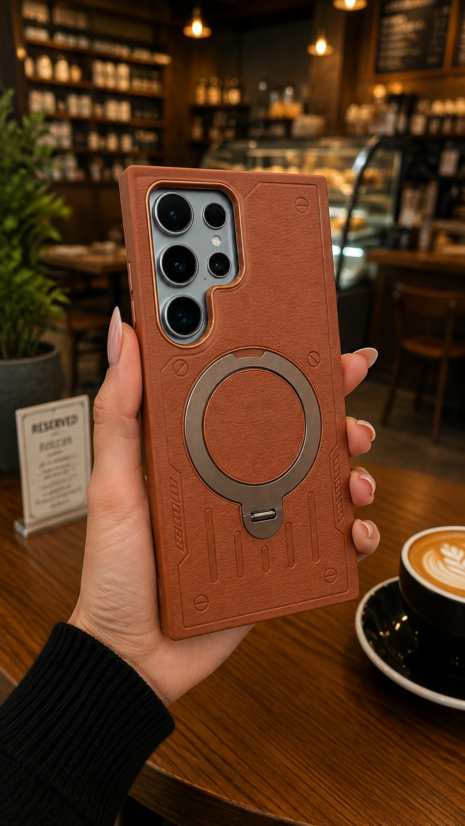 Premium Leather Magsafe Stand Case - Brown