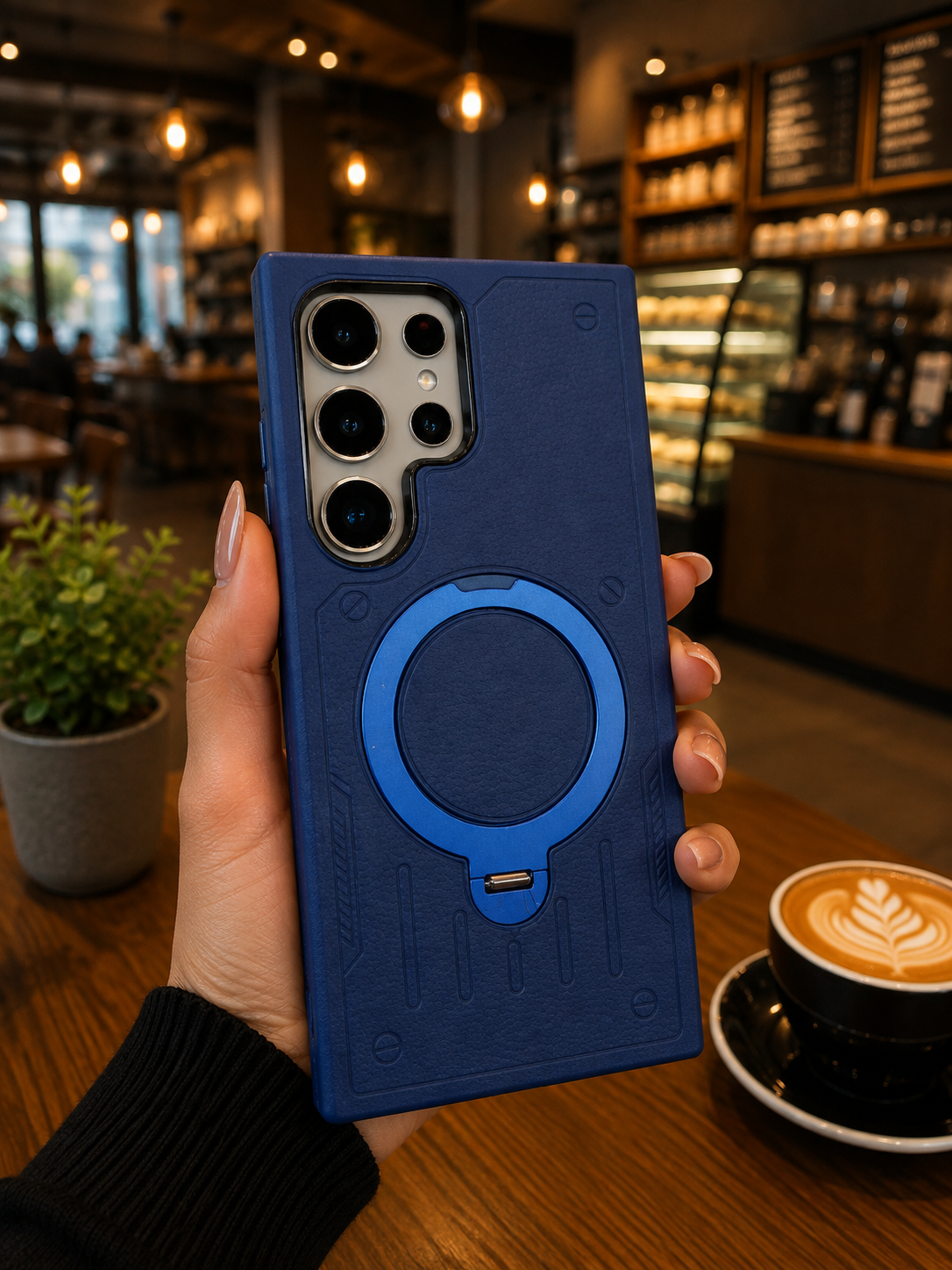 Premium Leather Magsafe Stand Case - Blue