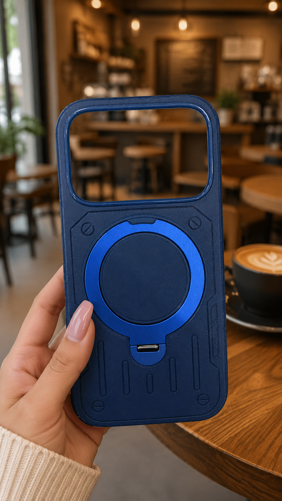 Premium Shockproof Magsafe Stand Mobile Cover - Blue