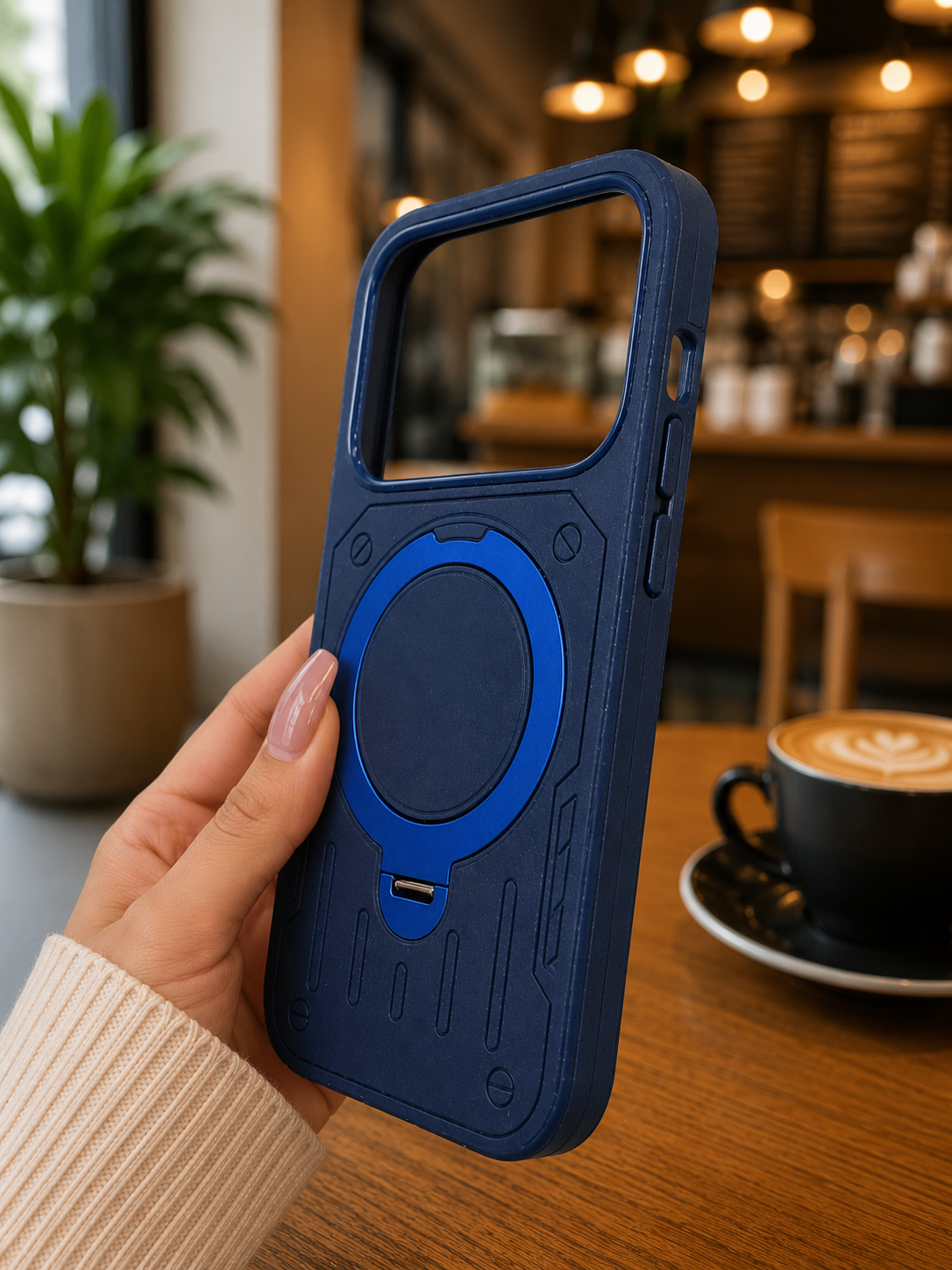 Premium Shockproof Magsafe Stand Mobile Cover - Blue