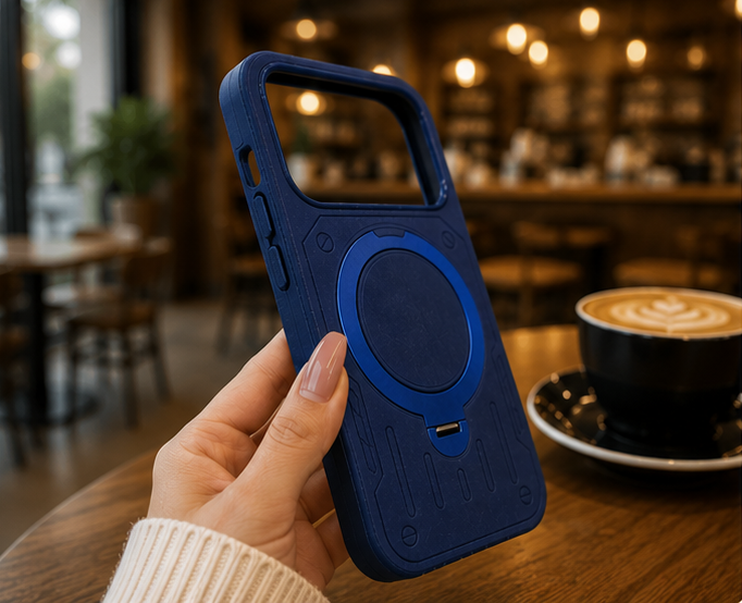 Premium Shockproof Magsafe Stand Mobile Cover - Blue