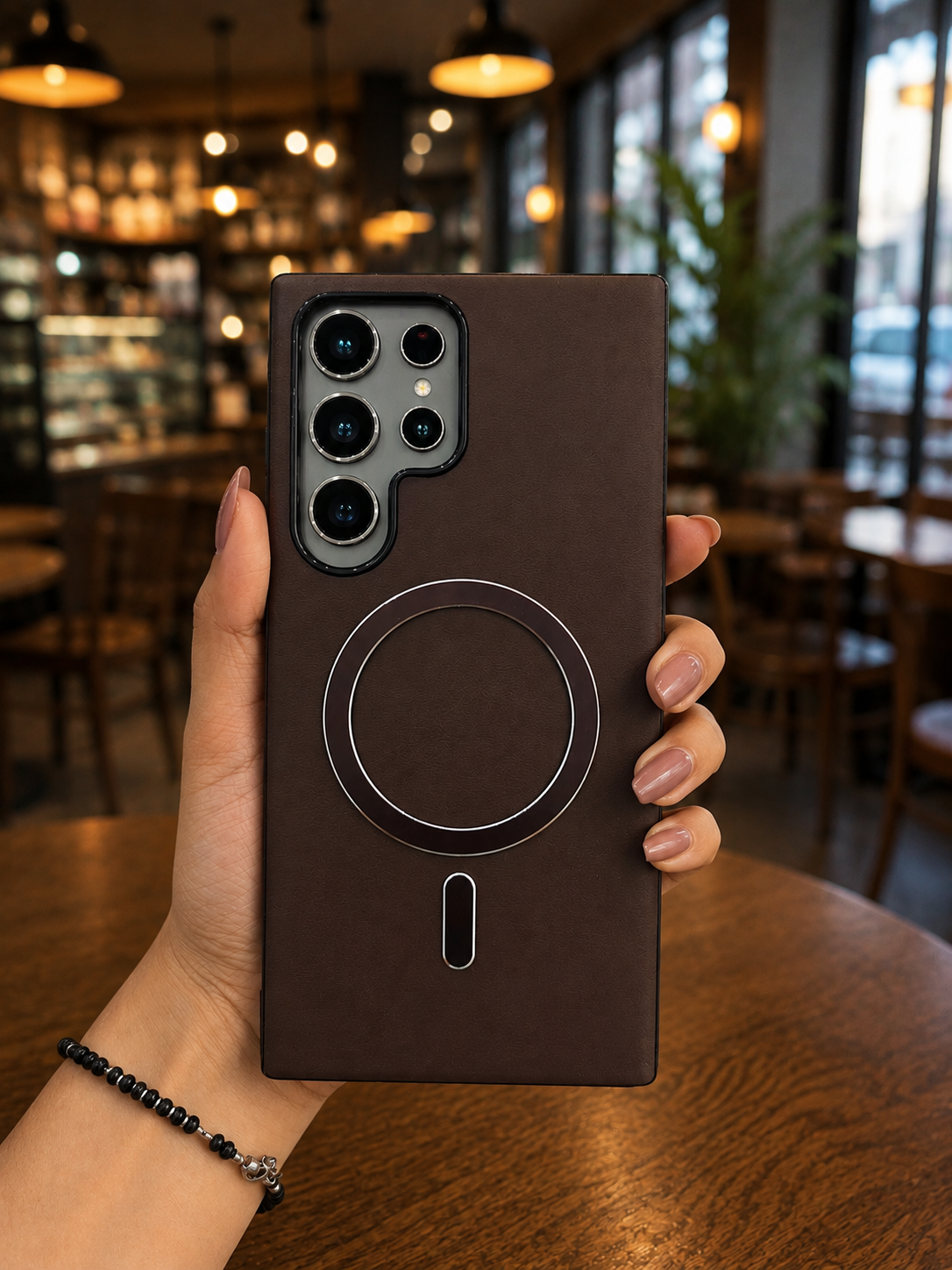 Premium Shockproof Leather Finish Magsafe Cover - Brown