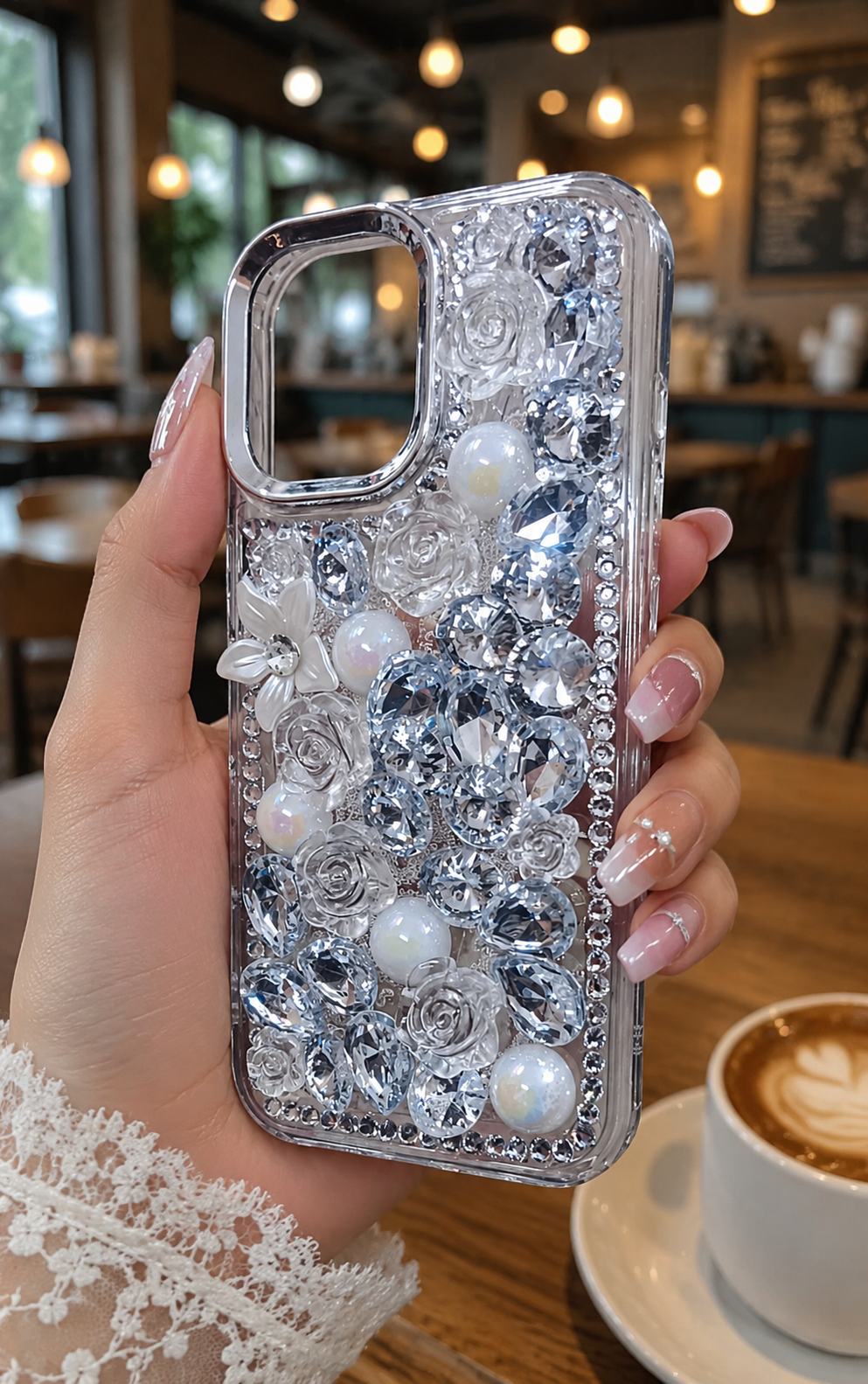 iPhone 16 Premium Shockproof Glitter Back Case- Silver