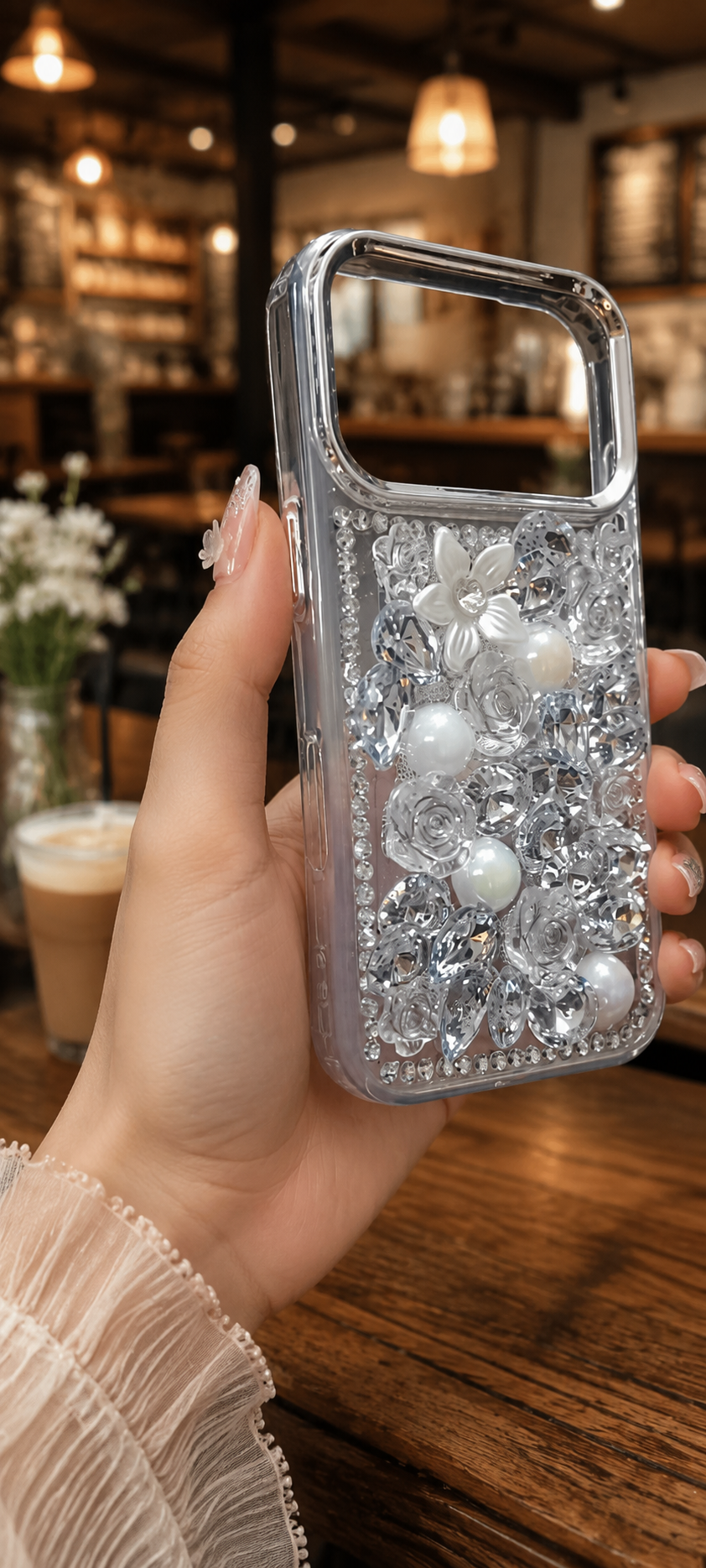 Cute Glitter Rhinestone Cover - Silver