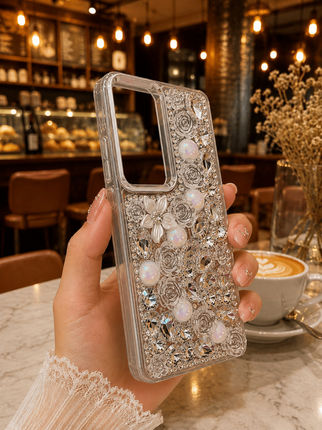 Cute Glitter Rhinestone Cover- Silver