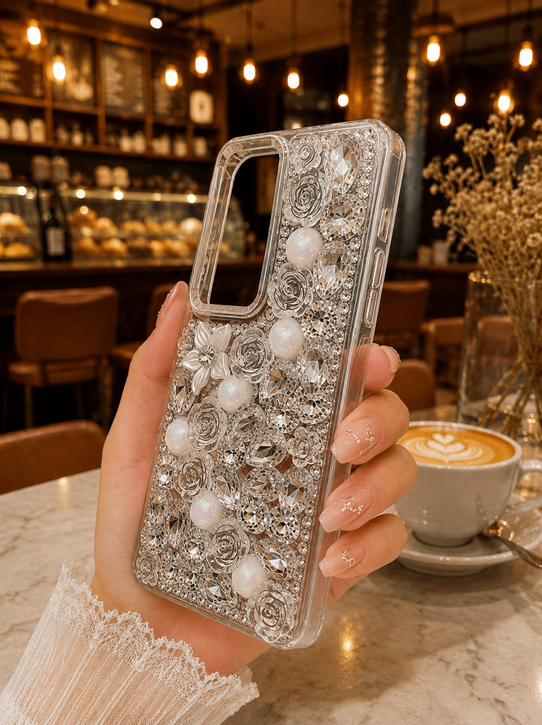 Cute Glitter Rhinestone Cover- Silver