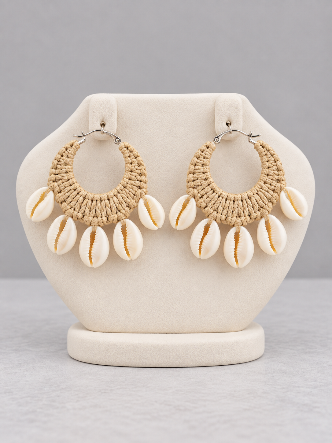 Handcrafted Cowrie Shell & Woven Boho Hoop Earrings