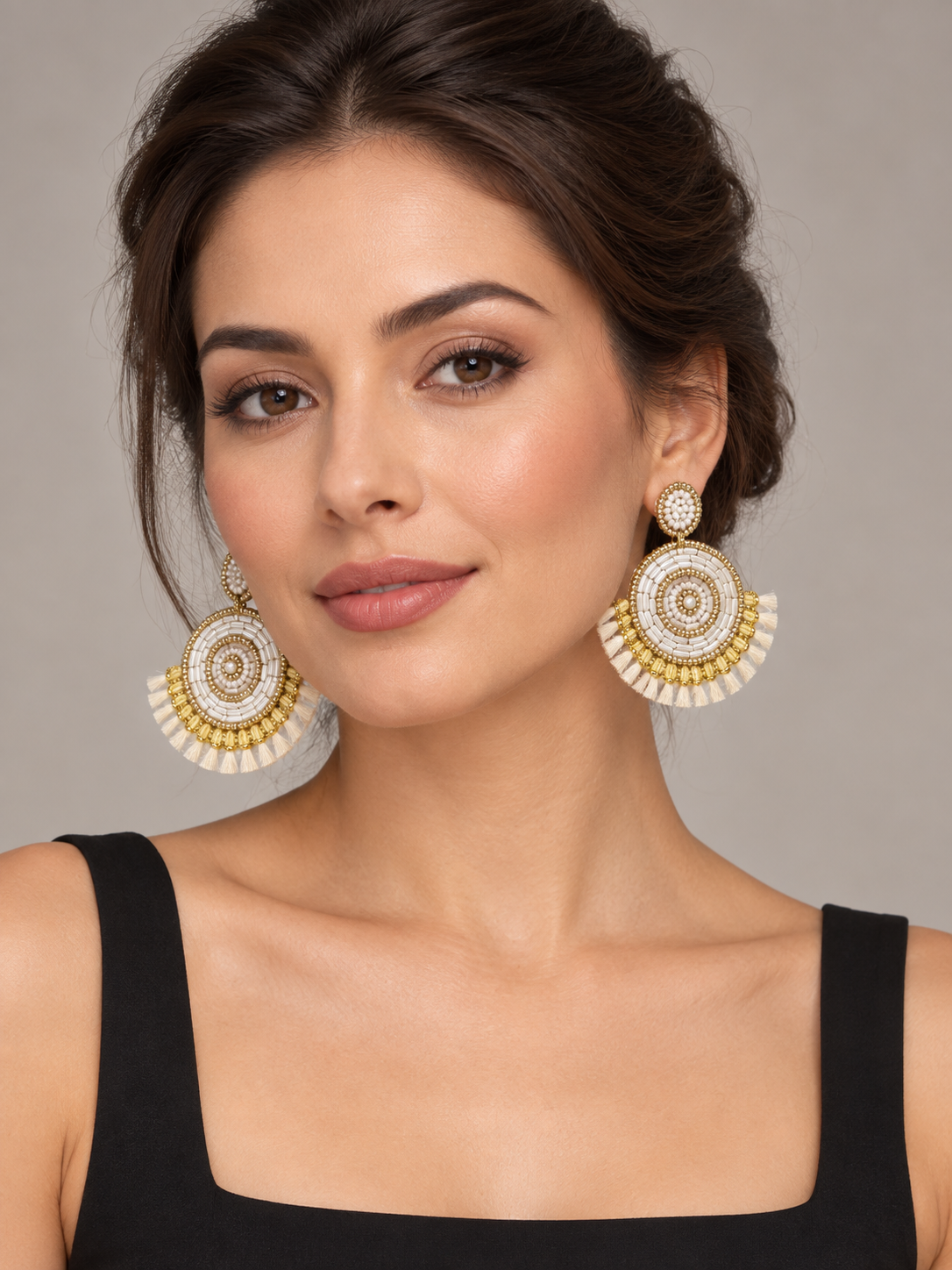 Ivory & Gold-Tone Beaded Tassel Statement Earrings - Multicolor