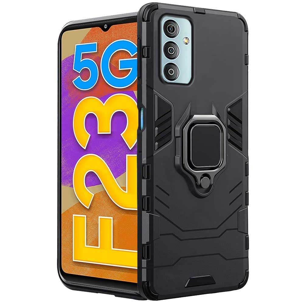 Samsung Galaxy F23 5G Tough Armor Ring Holder & Kickstand in-Built 360 Degree Protection Back Case - Black - Guleel