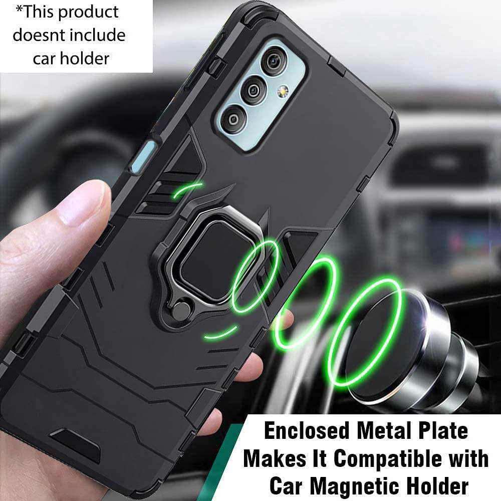 Samsung Galaxy F23 5G Tough Armor Ring Holder & Kickstand in-Built 360 Degree Protection Back Case - Black - Guleel