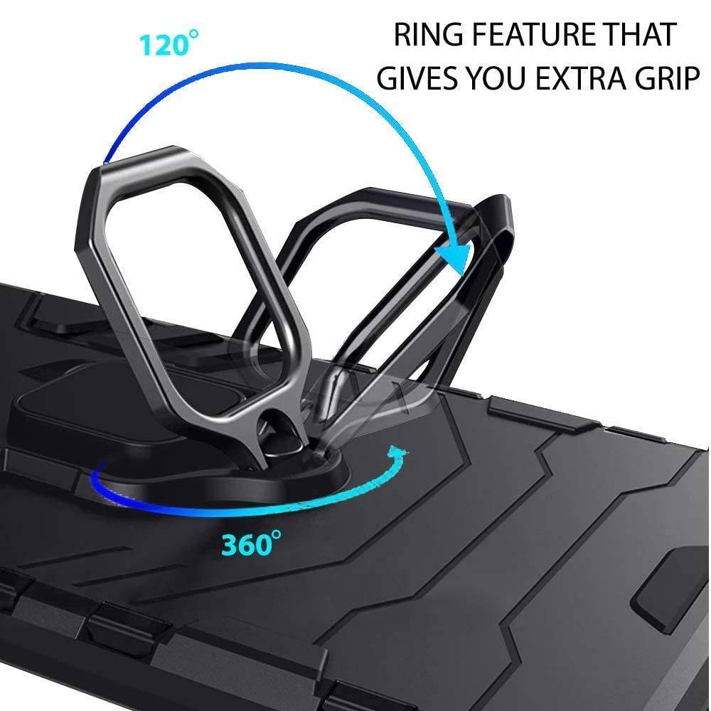 Samsung Galaxy F23 5G Tough Armor Ring Holder & Kickstand in-Built 360 Degree Protection Back Case - Black - Guleel