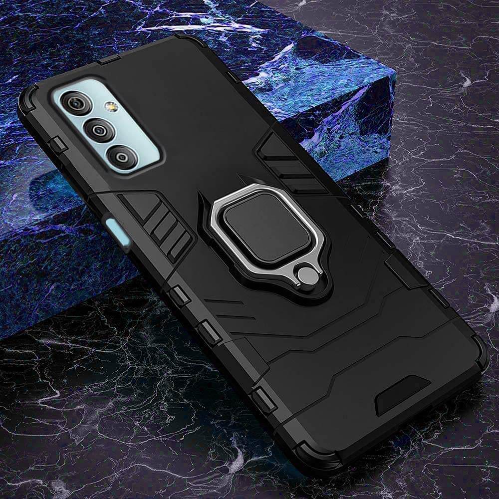 Samsung Galaxy F23 5G Tough Armor Ring Holder & Kickstand in-Built 360 Degree Protection Back Case - Black - Guleel