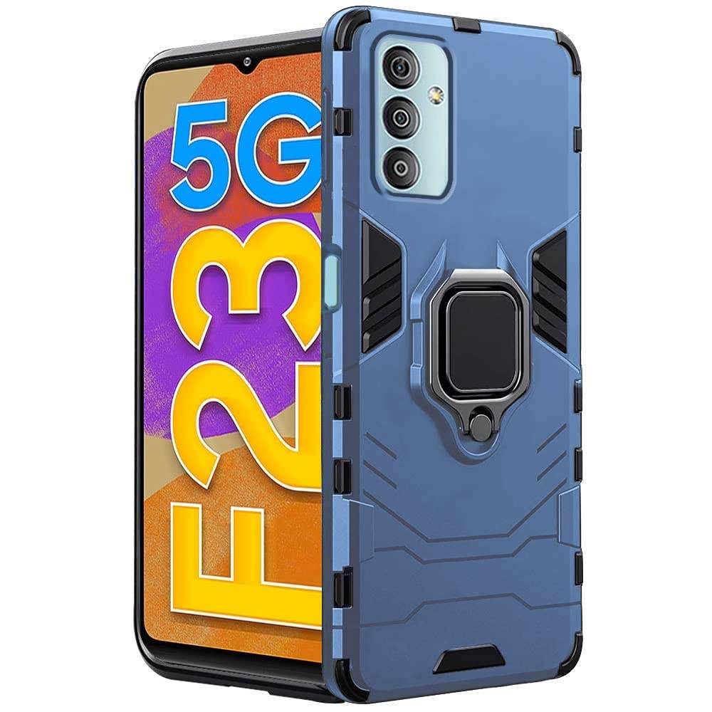 Samsung Galaxy F23 5G Tough Armor Ring Holder & Kickstand in-Built 360 Degree Protection Back Case - Blue - Guleel