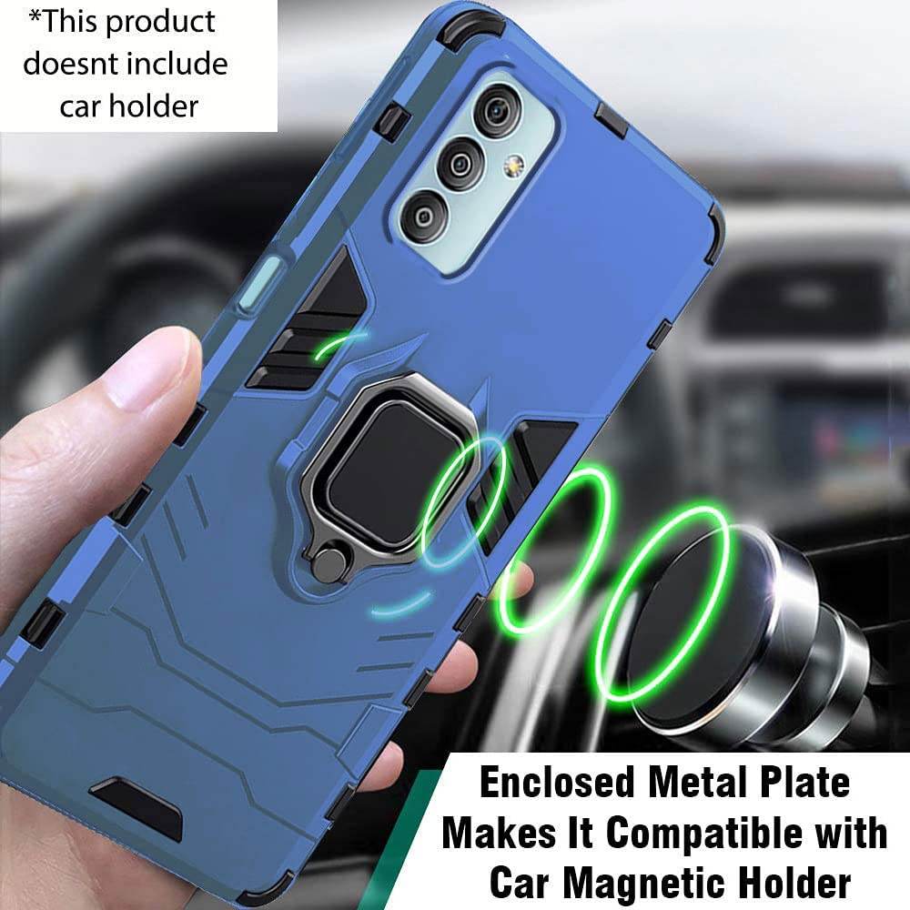 Samsung Galaxy F23 5G Tough Armor Ring Holder & Kickstand in-Built 360 Degree Protection Back Case - Blue - Guleel