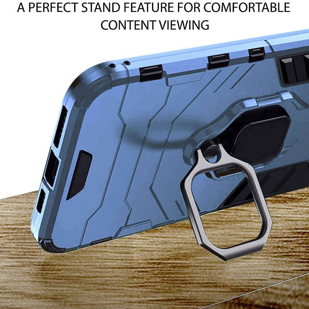 Samsung Galaxy F23 5G Tough Armor Ring Holder & Kickstand in-Built 360 Degree Protection Back Case - Blue - Guleel
