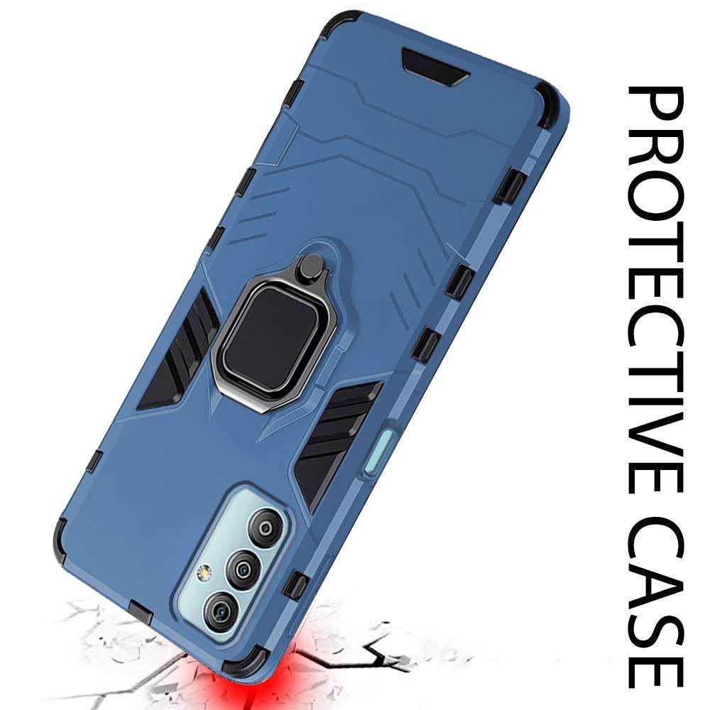 Samsung Galaxy F23 5G Tough Armor Ring Holder & Kickstand in-Built 360 Degree Protection Back Case - Blue - Guleel