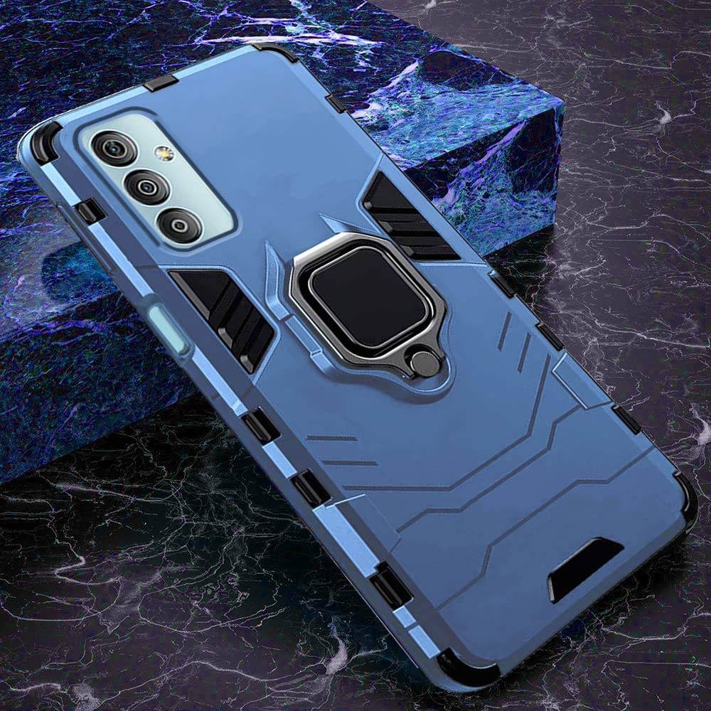 Samsung Galaxy F23 5G Tough Armor Ring Holder & Kickstand in-Built 360 Degree Protection Back Case - Blue - Guleel