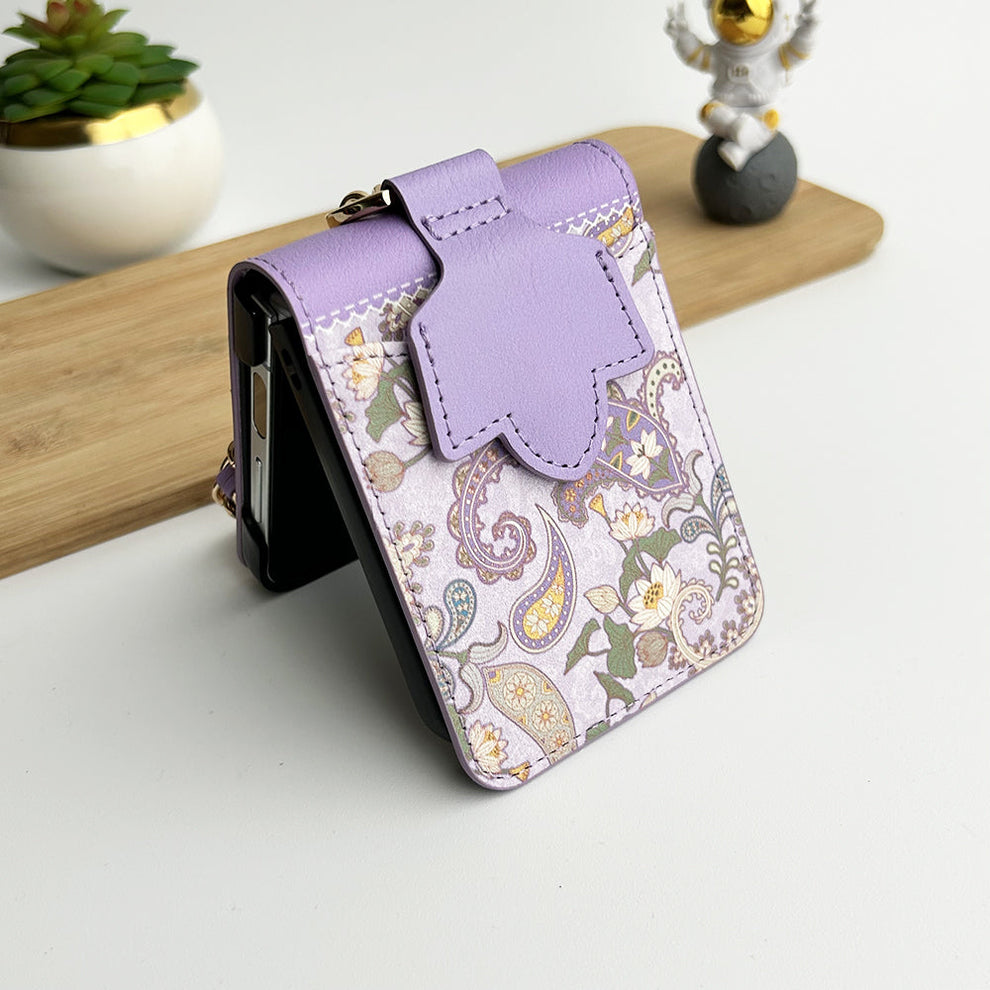 Premium Flower Style Cross Body Bag Long Strap Card Holder Flip Cover