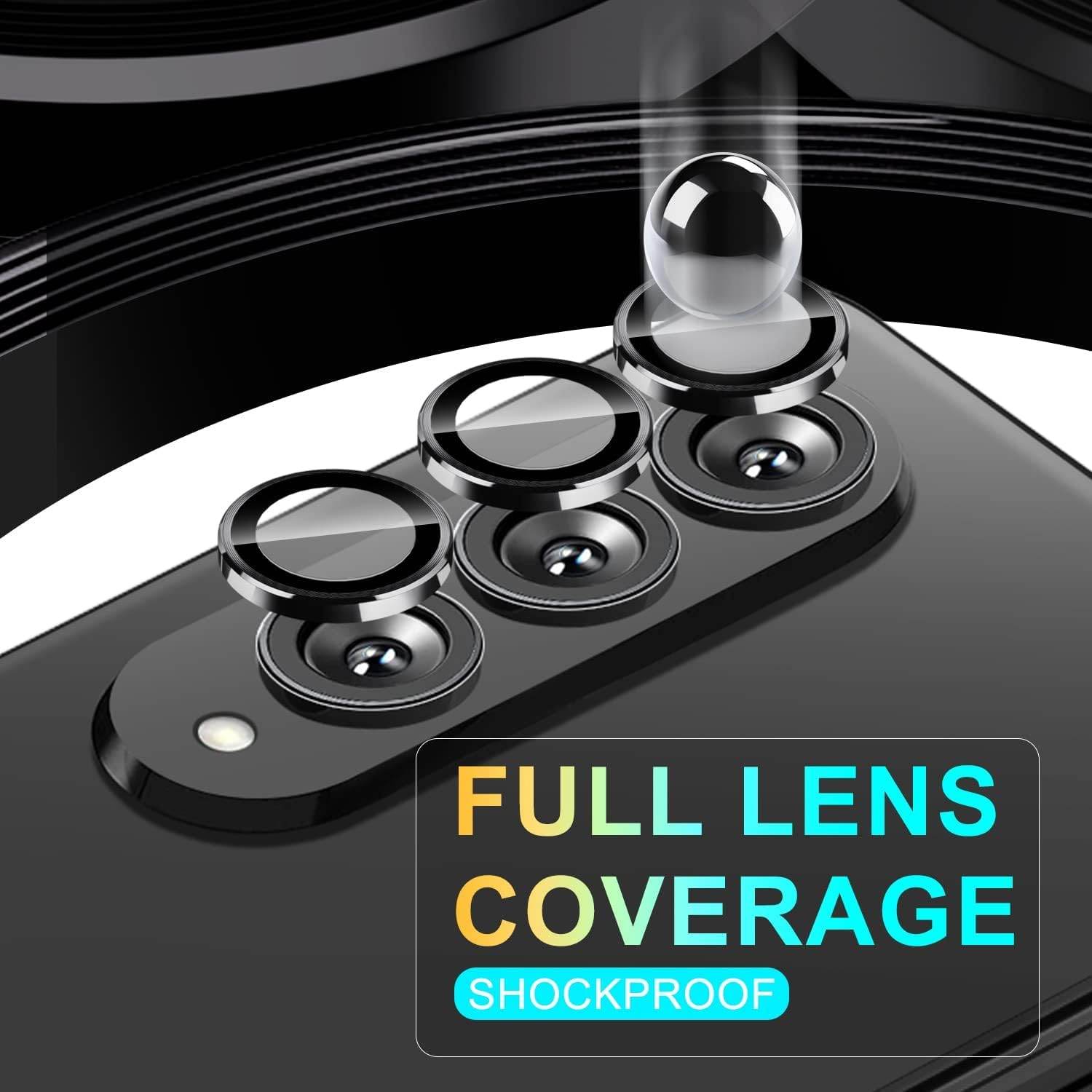 Samsung Galaxy Fold 5 Camera Lens Protector Tempered Glass Aluminum Alloy Lens Cover - Black - Guleel