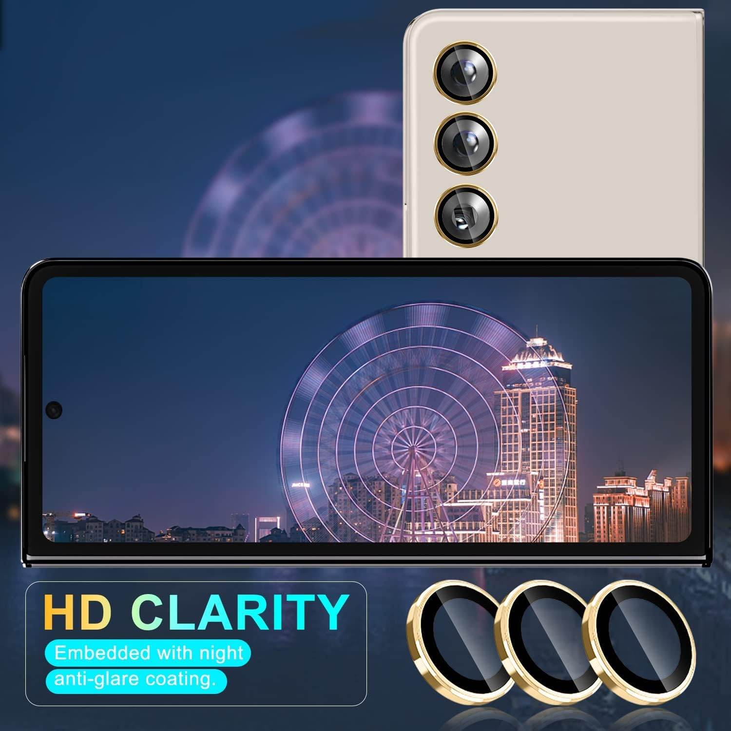 Samsung Galaxy Fold 5 Camera Lens Protector Tempered Glass Aluminum Alloy Lens Cover - Gold - Guleel