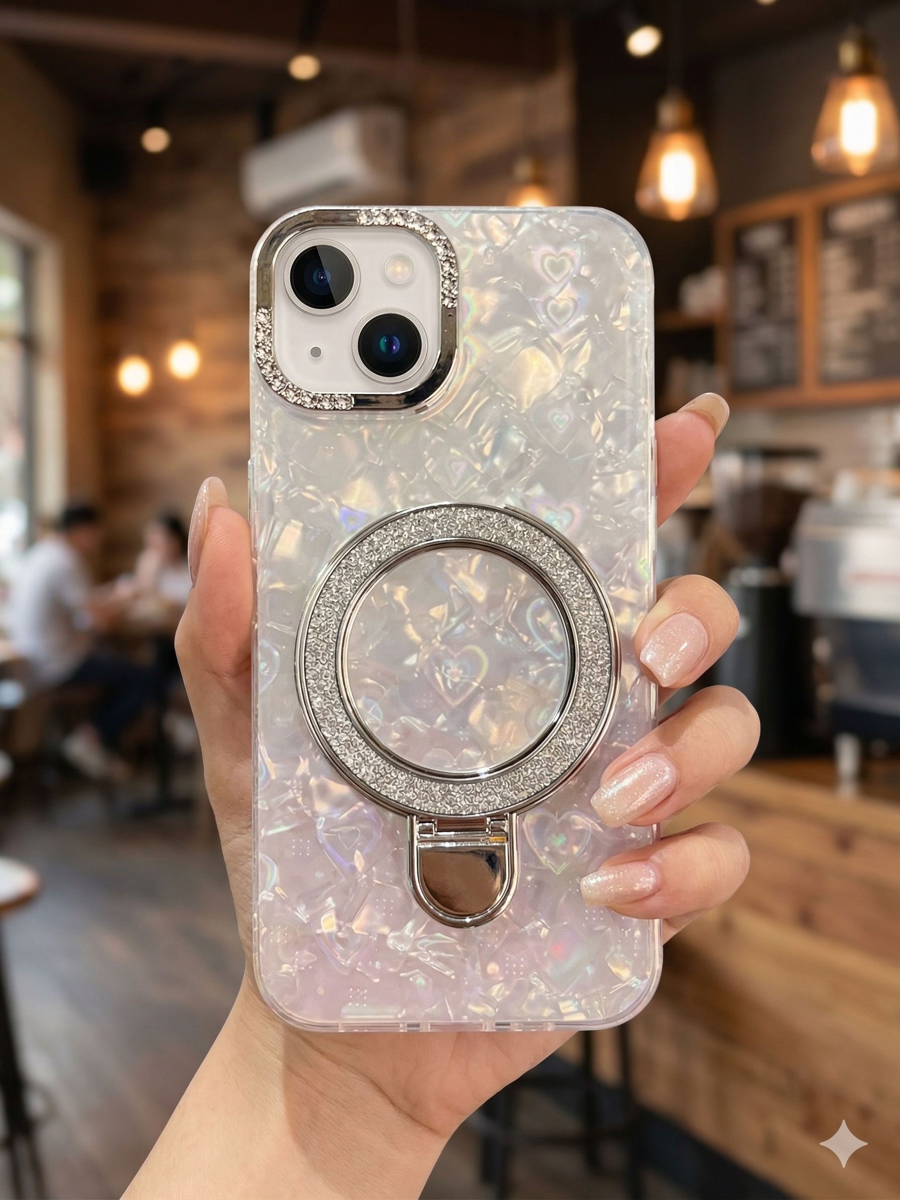 Glitter Marble Kickstand Phone Cover with Crystal Ring Holder Stand Cover