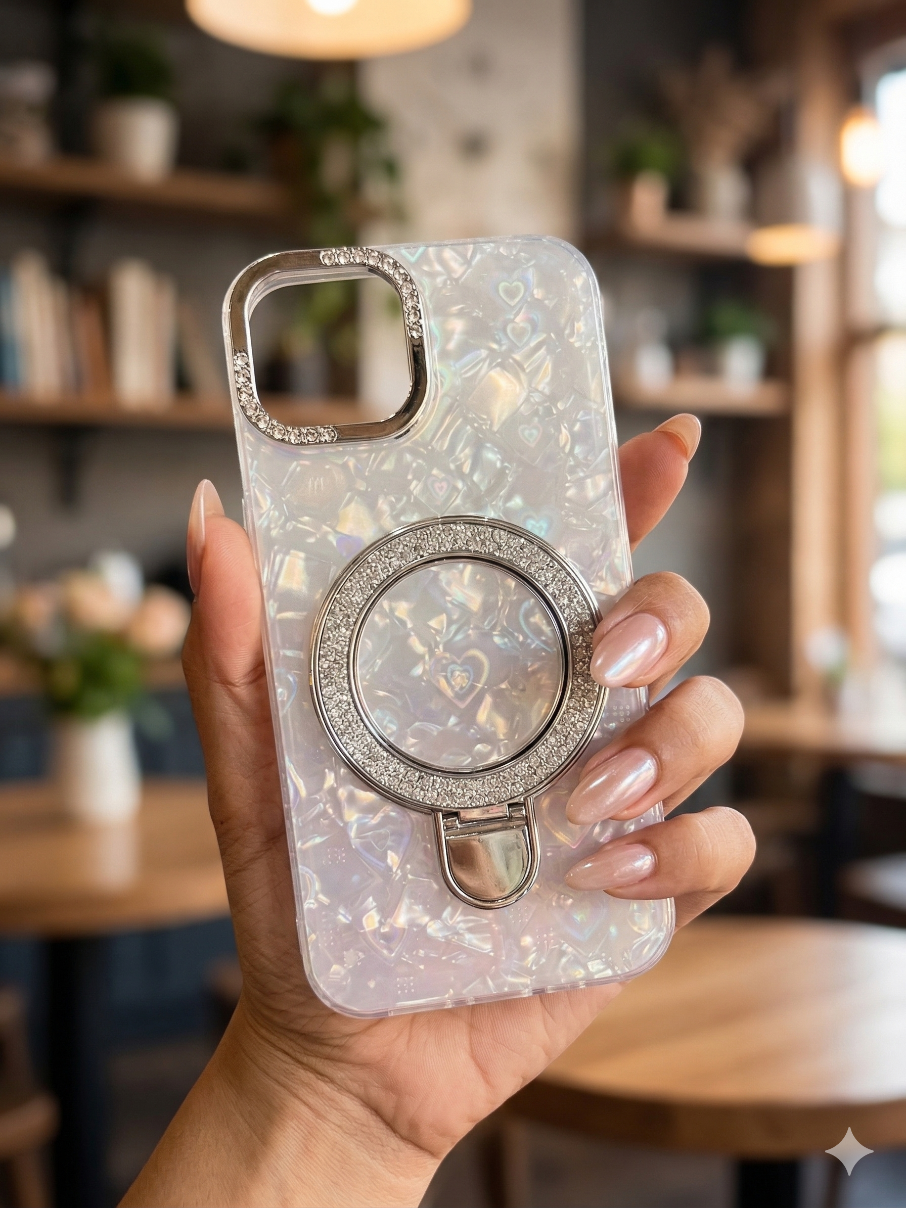 Glitter Marble Kickstand Phone Cover with Crystal Ring Holder Stand Cover
