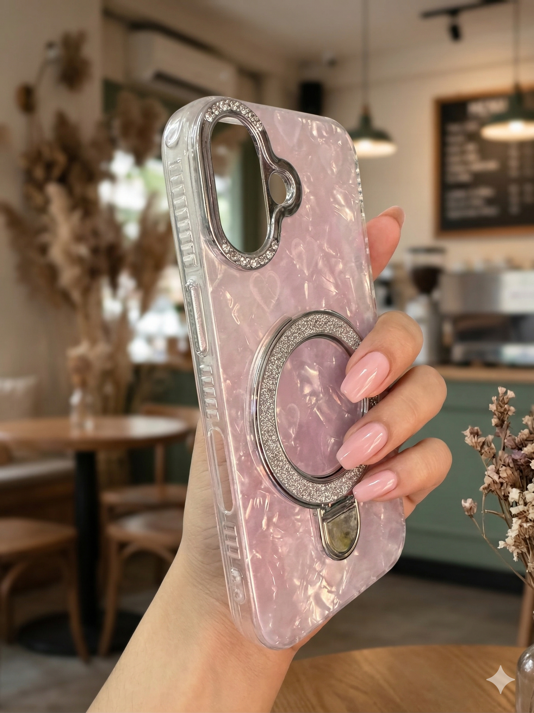 Glitter Marble Kickstand Phone Cover with Crystal Ring Holder Stand Cover