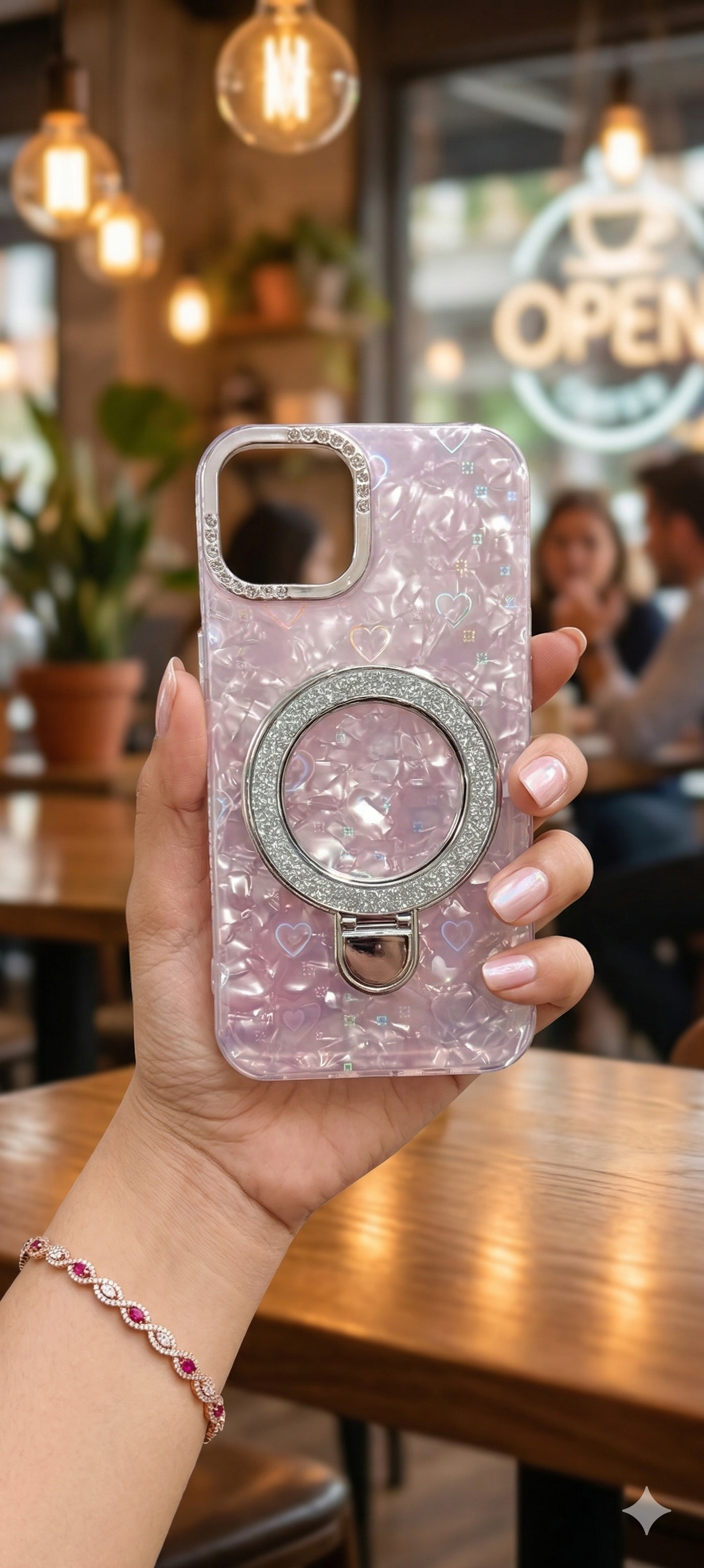Glitter Marble Kickstand Phone Cover with Crystal Ring Holder Stand Cover
