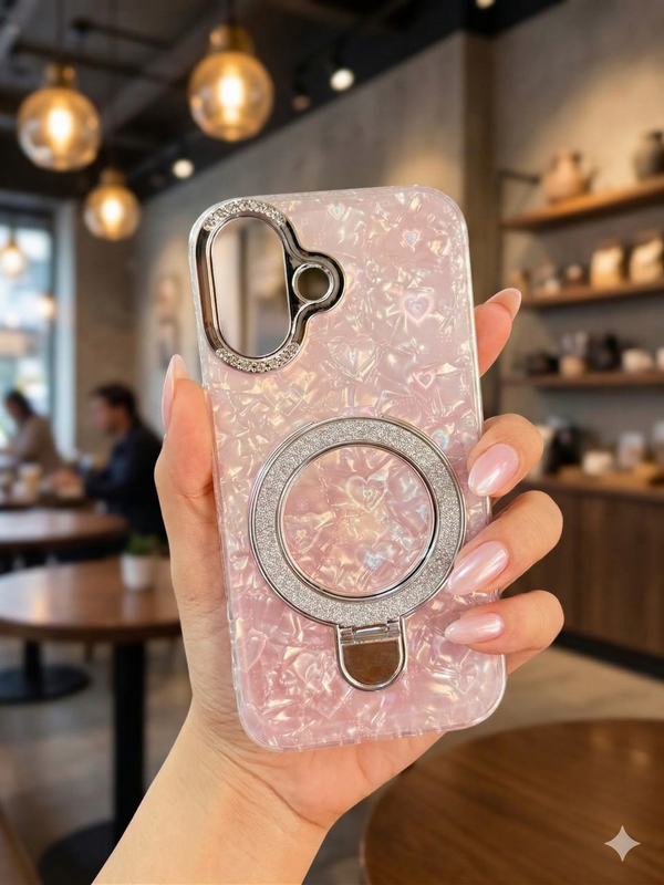 Glitter Marble Kickstand Phone Cover with Crystal Ring Holder Stand Cover