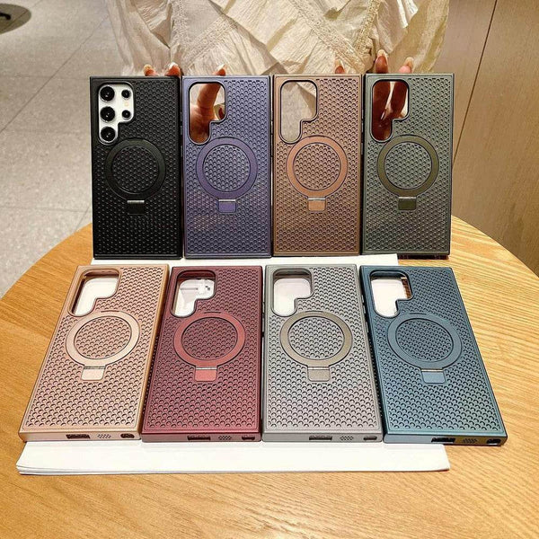 Samsung Galaxy S25 Ultra Magnetic Ring Holder Stand Mag-Safe Kickstand Shockproof Phone Case - Coffee - Guleel